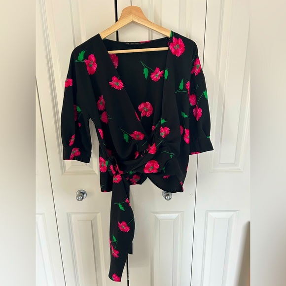 Zara Floral wrap top size xs - Picture 1 of 5
